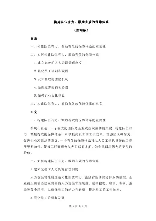 构建队伍有力、激励有效的保障体系