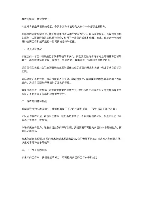 项目总工述职述廉报告