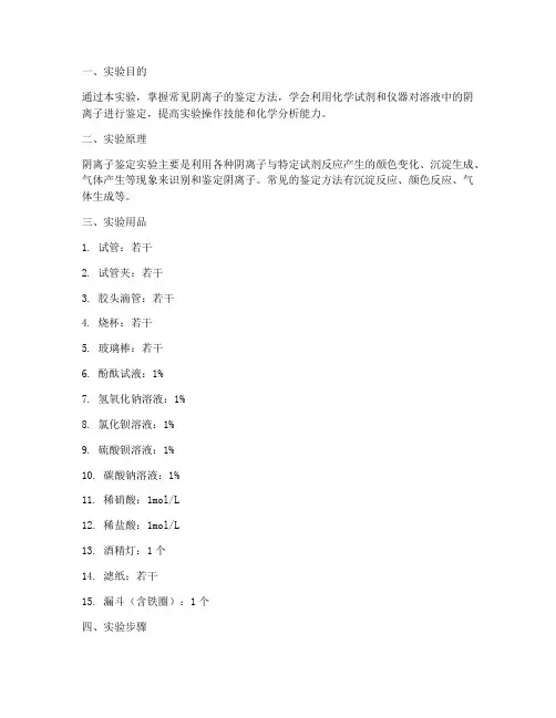 阴离子鉴定实验报告