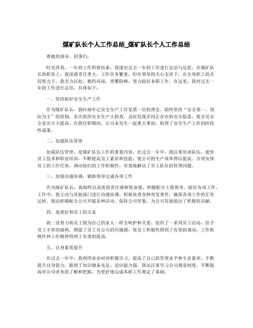 煤矿队长个人工作总结_煤矿队长个人工作总结