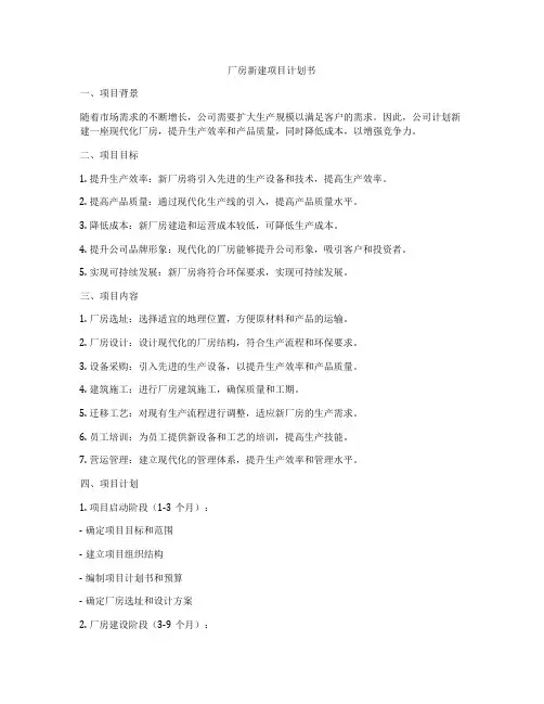 厂房新建项目计划书