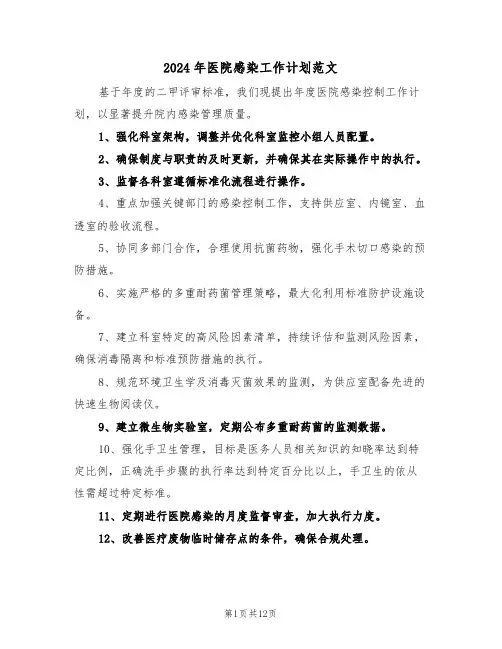 2024年医院感染工作计划范文（六篇）