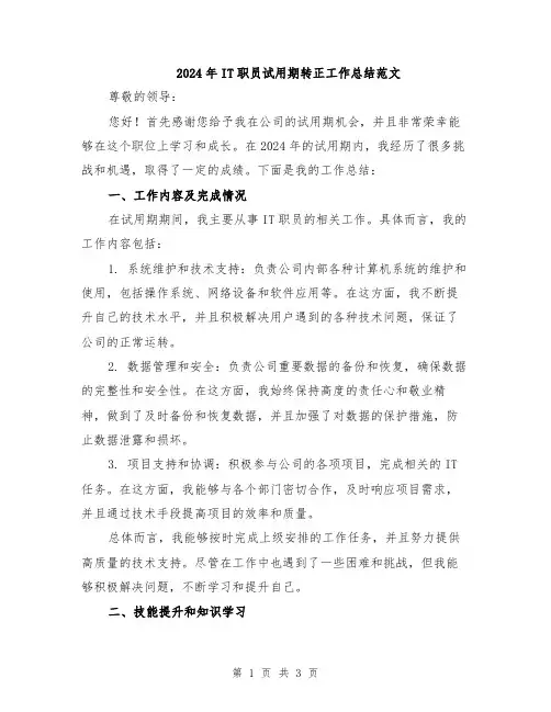 2024年IT职员试用期转正工作总结范文