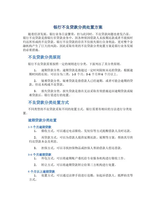 银行不良贷款分类处置方案