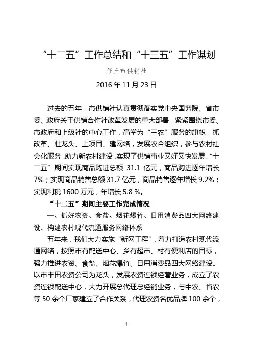 十二五工作总结和十三五工作谋划