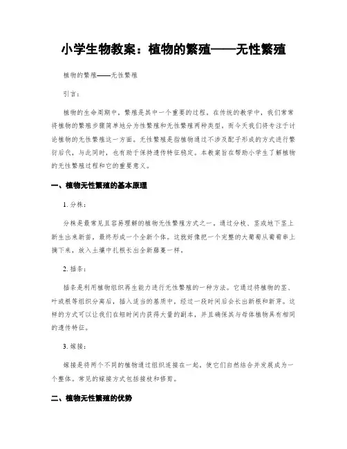 小学生物教案：植物的繁殖——无性繁殖