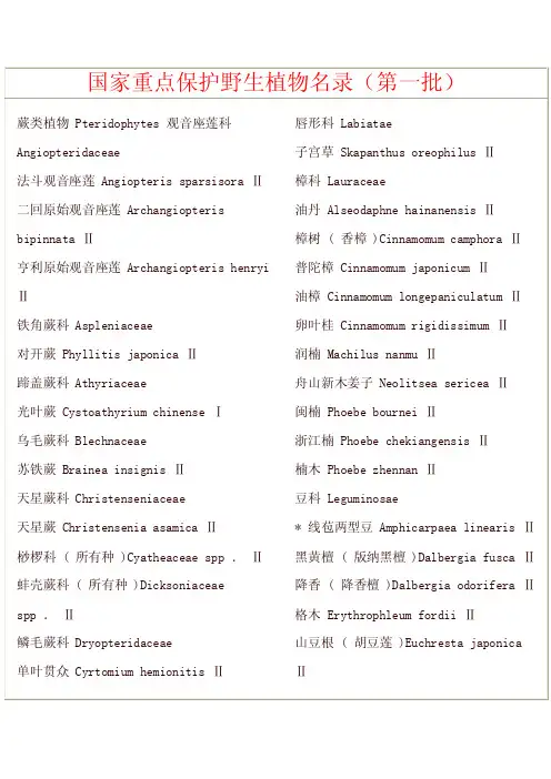 国家重点保护野生植物名录（第一批）