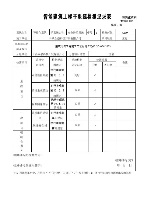 智能建筑工程子系统检测记录表