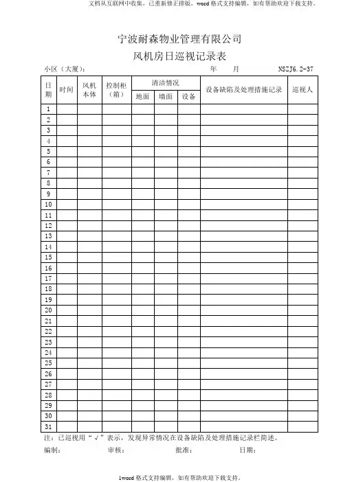 ZL风机房日巡视记录表NSZJ6237