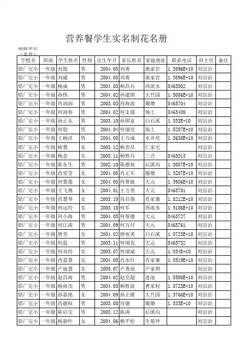 营养午餐学生统计表
