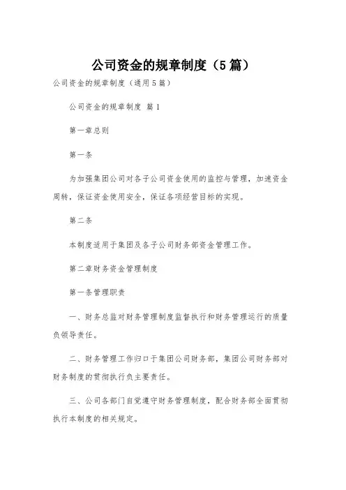 公司资金的规章制度(5篇)