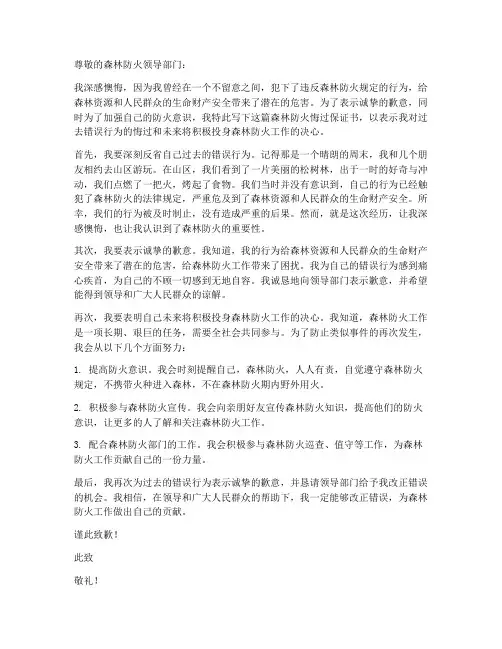 森林防火悔过保证书