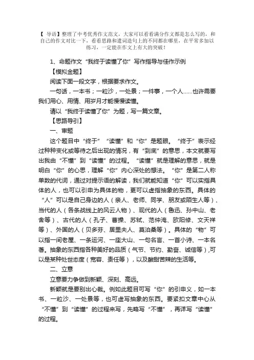 中考优秀作文范文：我终于读懂了你