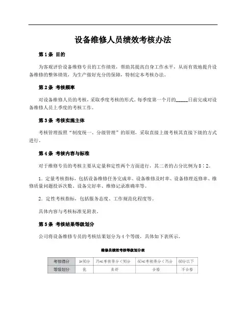 设备维修人员绩效考核办法