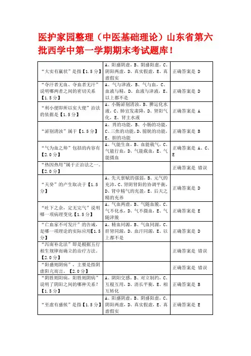 2024年山东省第6批西学中考试题库《中医基础理论》