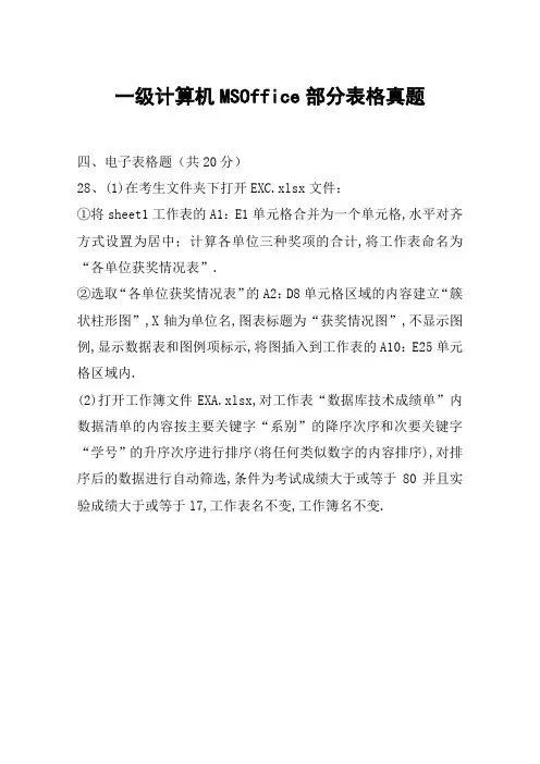 一级计算机MSOffice部分表格真题