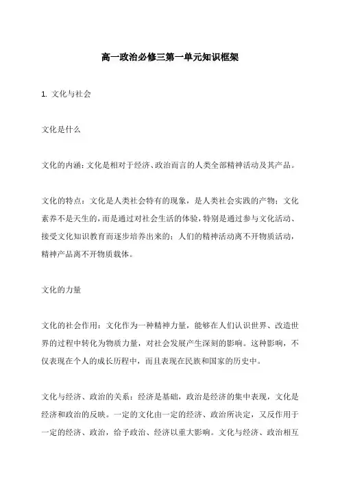 高一政治必修三第一单元知识框架