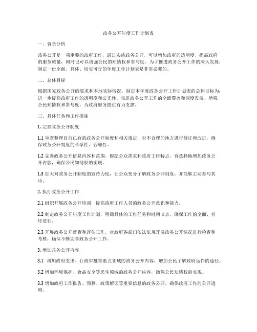 政务公开年度工作计划表
