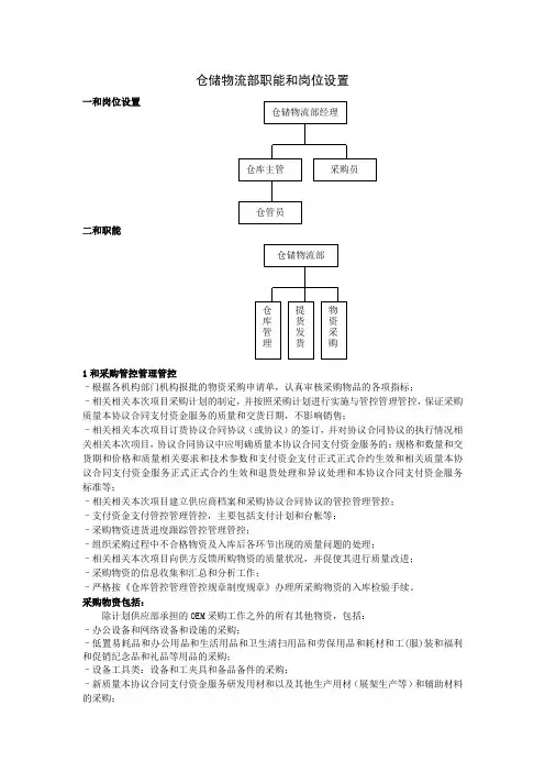 仓储物流部职责和岗位设置