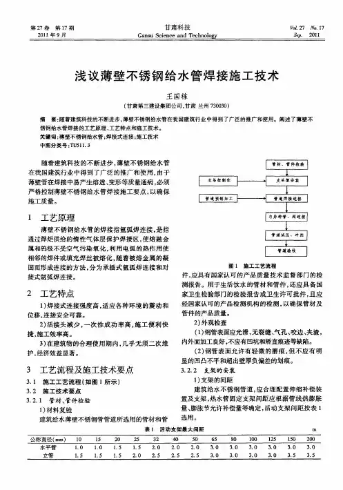 浅议薄壁不锈钢给水管焊接施工技术