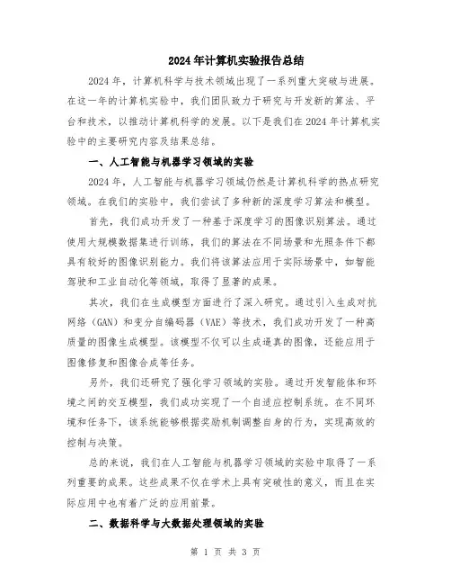 2024年计算机实验报告总结