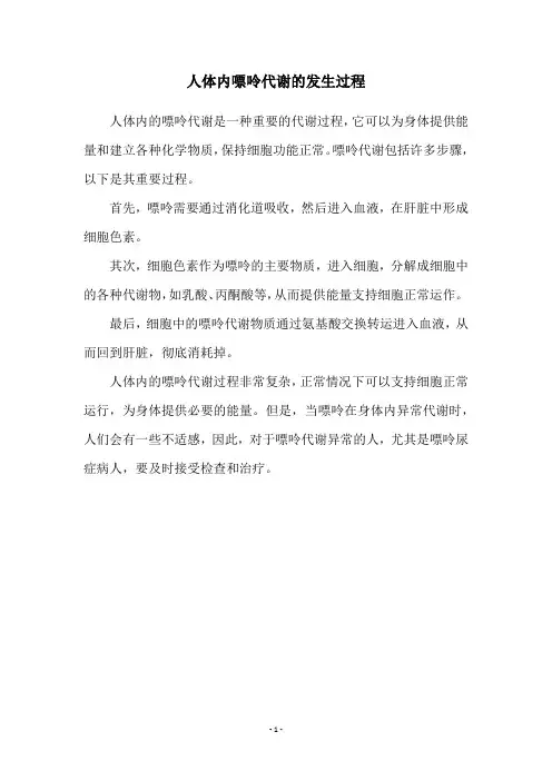 人体内嘌呤代谢的发生过程