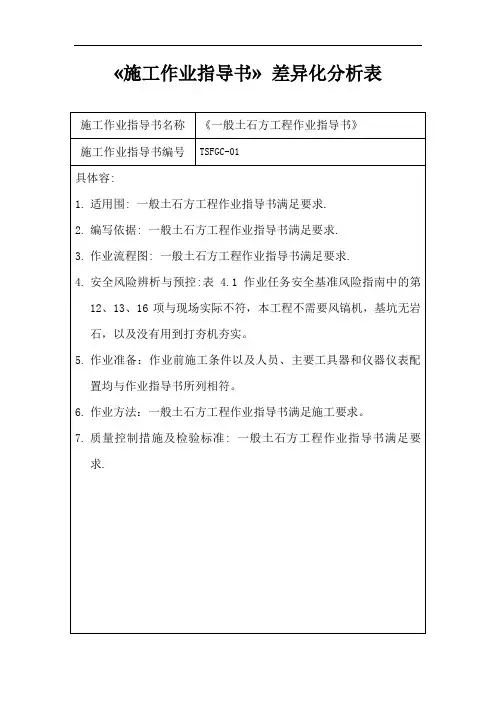 【施工作业指导书】差异化分析表