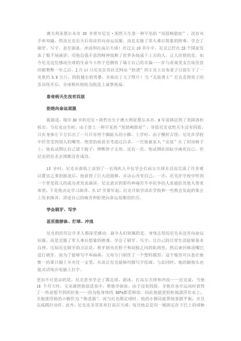 尼克胡哲故事简介