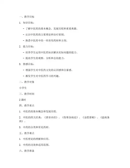 中医药文化教育教案模板范文