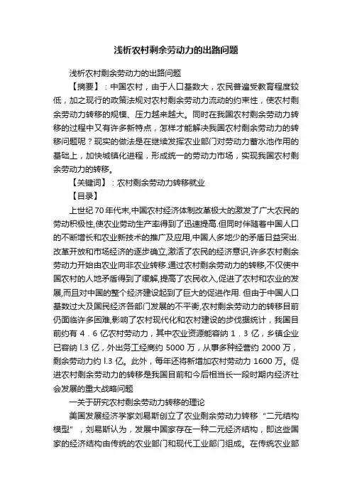 浅析农村剩余劳动力的出路问题