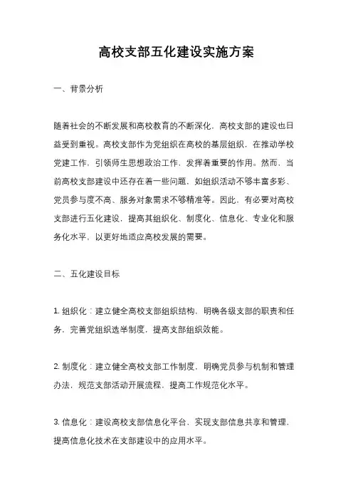 高校支部五化建设实施方案