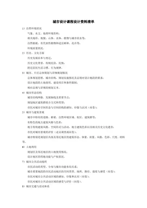 《城市设计》课程设计资料清单