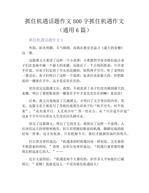 抓住机遇话题作文800字抓住机遇作文(通用6篇)
