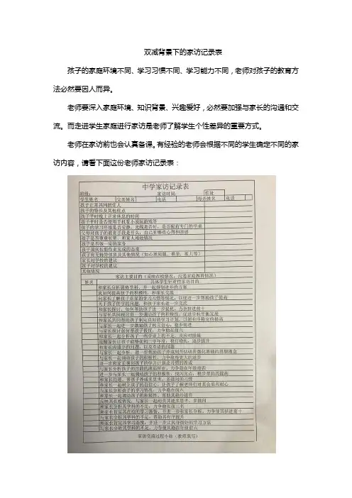 双减背景下的家访记录表