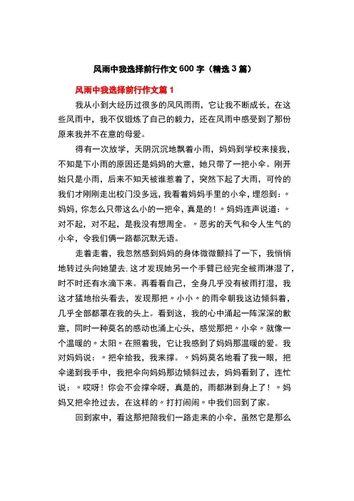 中小学《风雨中我选择前行》作文600字精选3篇