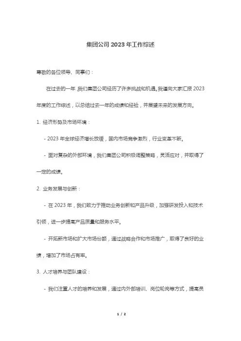 集团公司2023年工作综述