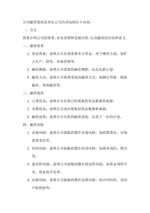 公司融资现状范本怎么写