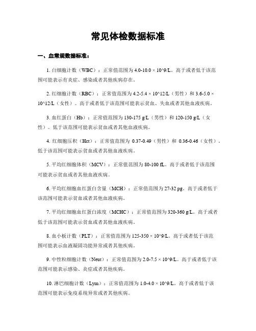 常见体检数据标准
