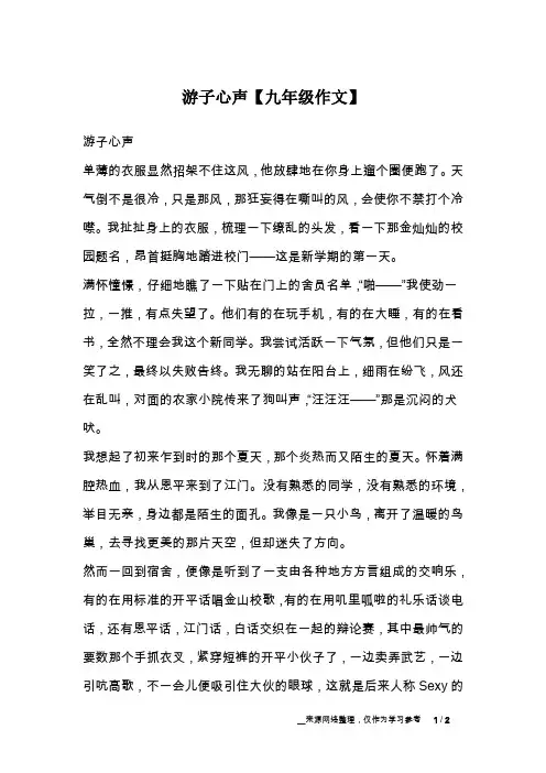游子心声【九年级作文】