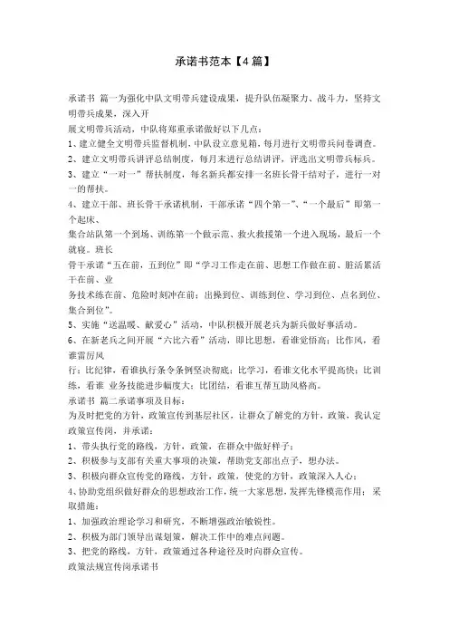 承诺书范本【4篇】