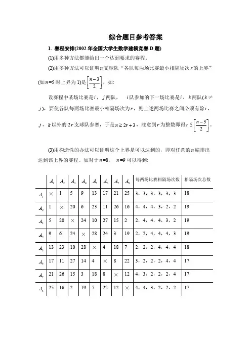 数学建模综合题目参考答案