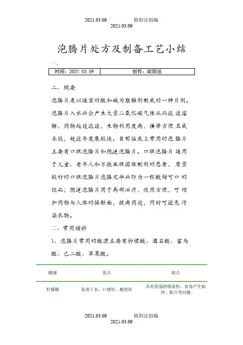 泡腾片处方及制备工艺小结之欧阳法创编