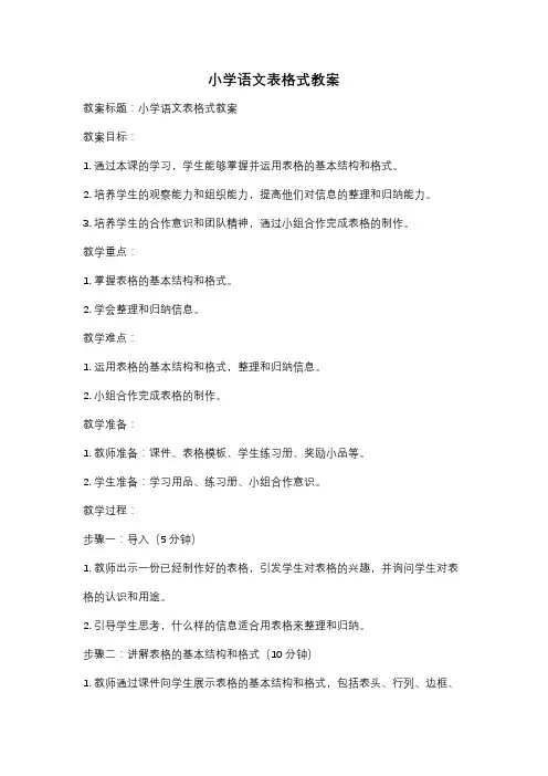 小学语文表格式教案