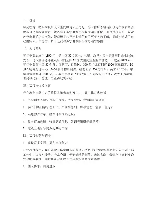 大学生苏宁企业实习报告