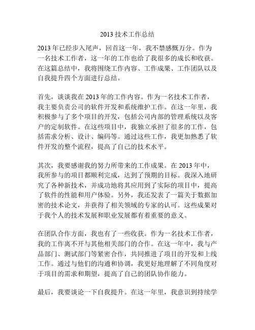 2013技术工作总结