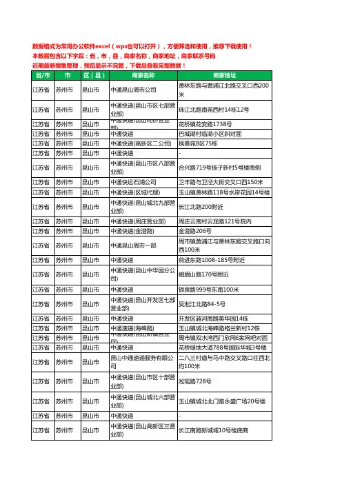 新版江苏省苏州市昆山市中通快递工商企业公司名录名单黄页大全66家