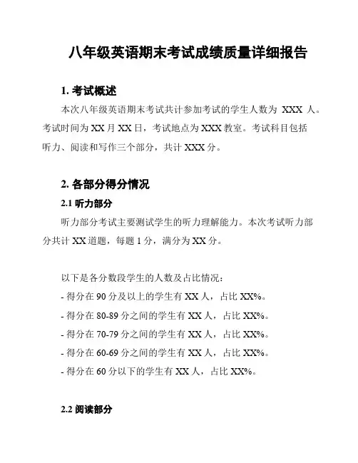 八年级英语期末考试成绩质量详细报告
