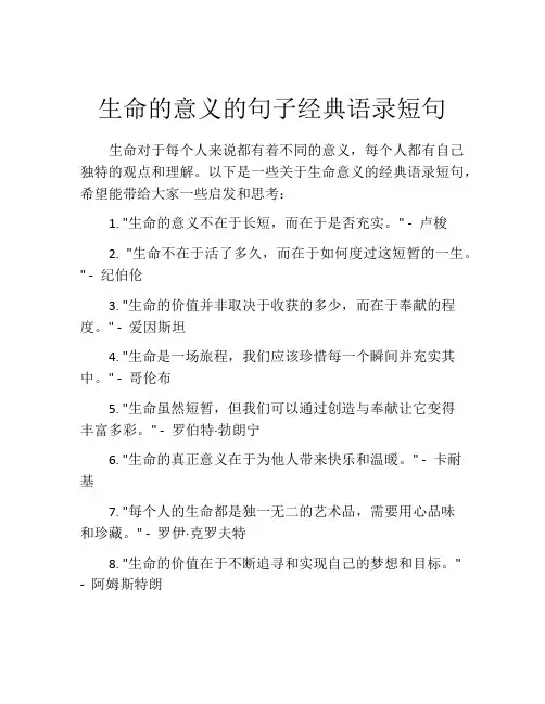 生命的意义的句子经典语录短句