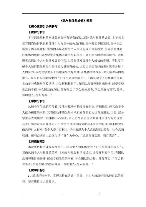 《我与集体共成长》教案