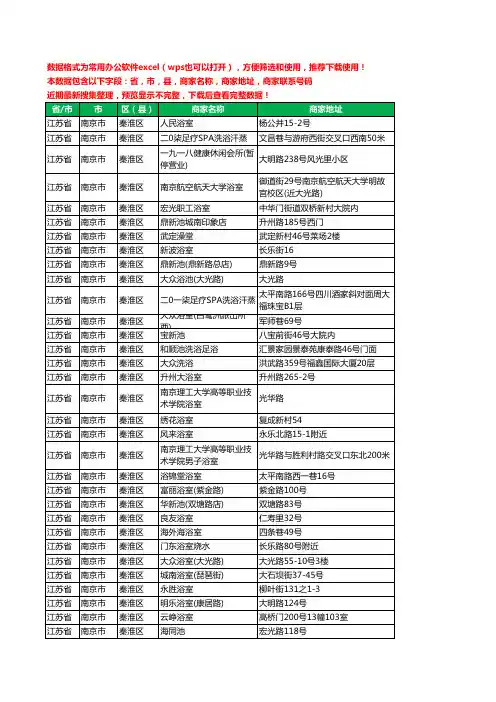 2020新版江苏省南京市秦淮区洗浴工商企业公司商家名录名单黄页联系电话号码地址大全44家